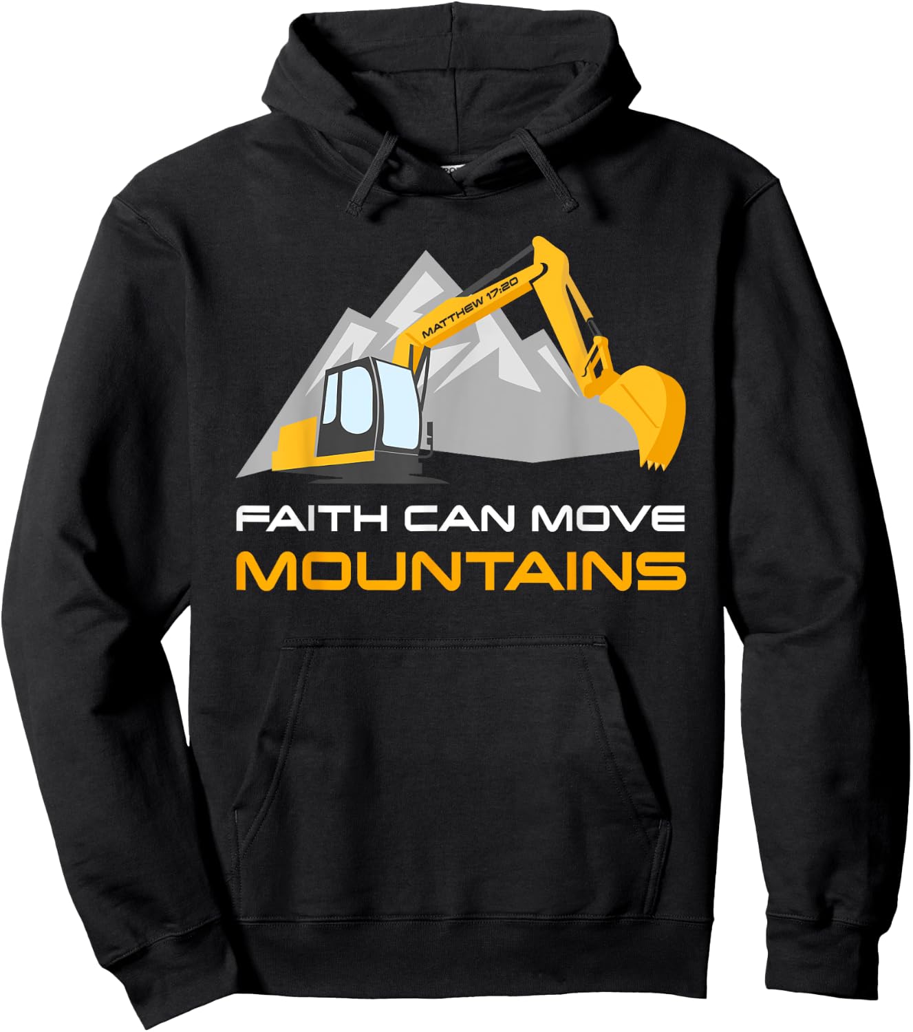Faith Can Move Mountains – Kids & Adult Christian Excavator Hoodie - Hoodie | Black