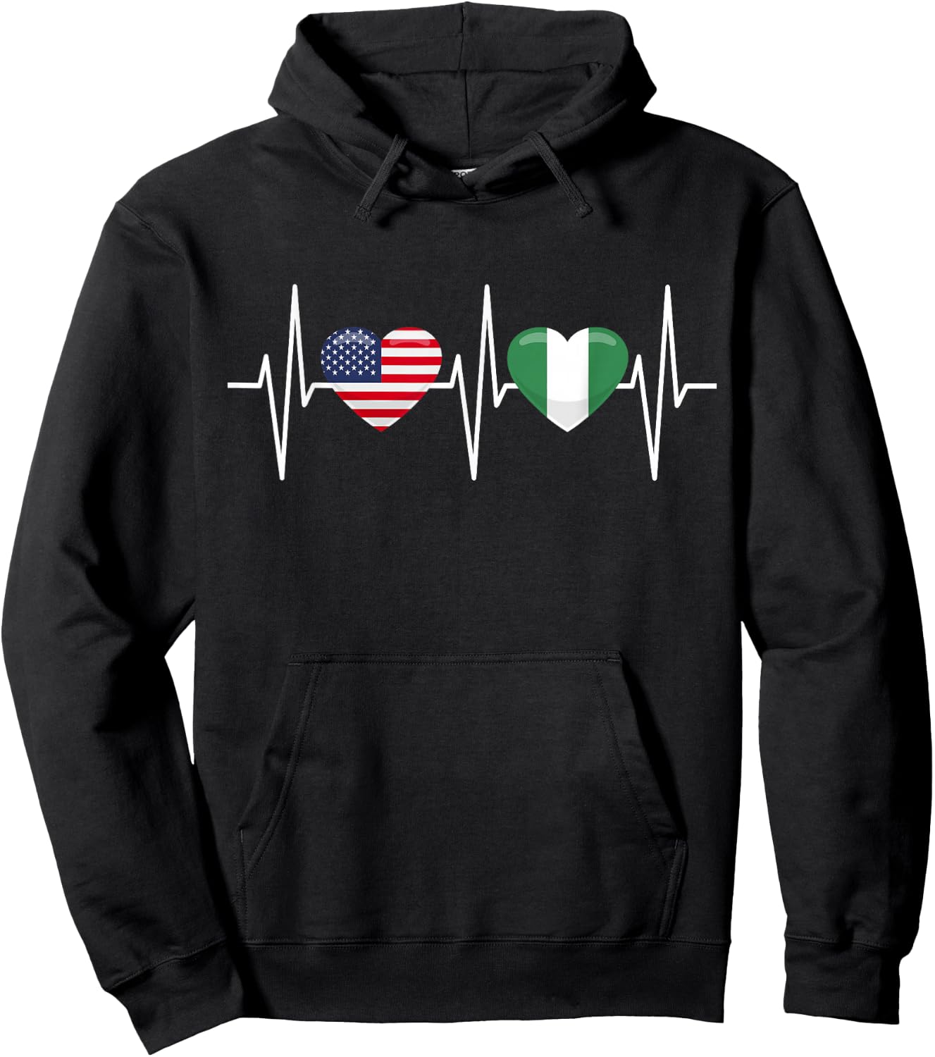 USA Nigeria Shirt Heartbeat America Nigerian Flag Heart Hoodie - Hoodie | Black