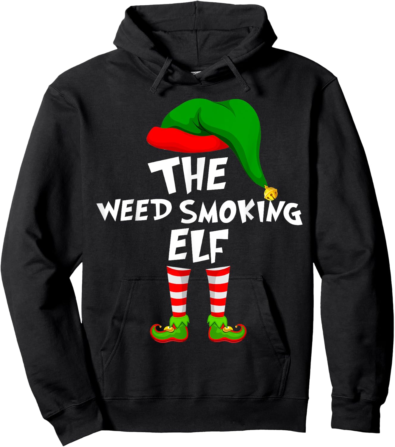 Funny Matching Family Christmas Weed Smoking Elf Hoodie - Hoodie | Black