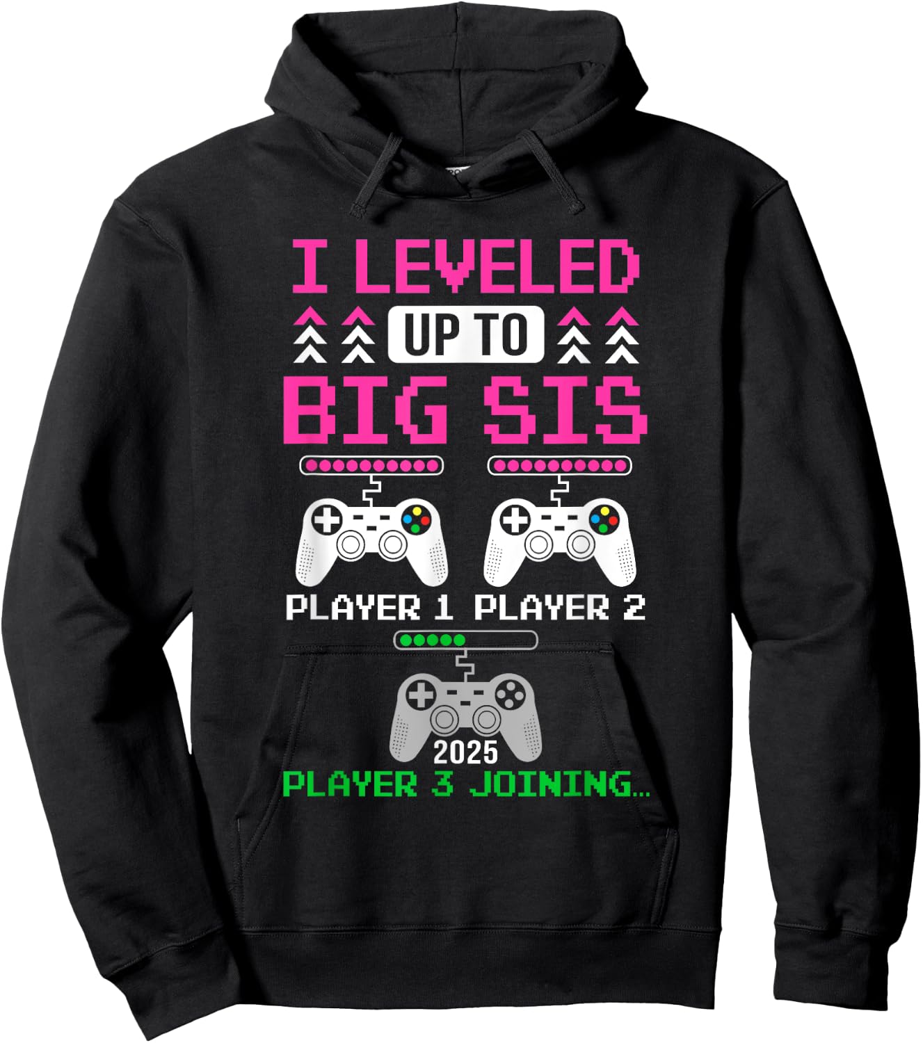 Leveled Up To Big Sister Again Big Sister Est 2025 Kids Hoodie - Hoodie | Black