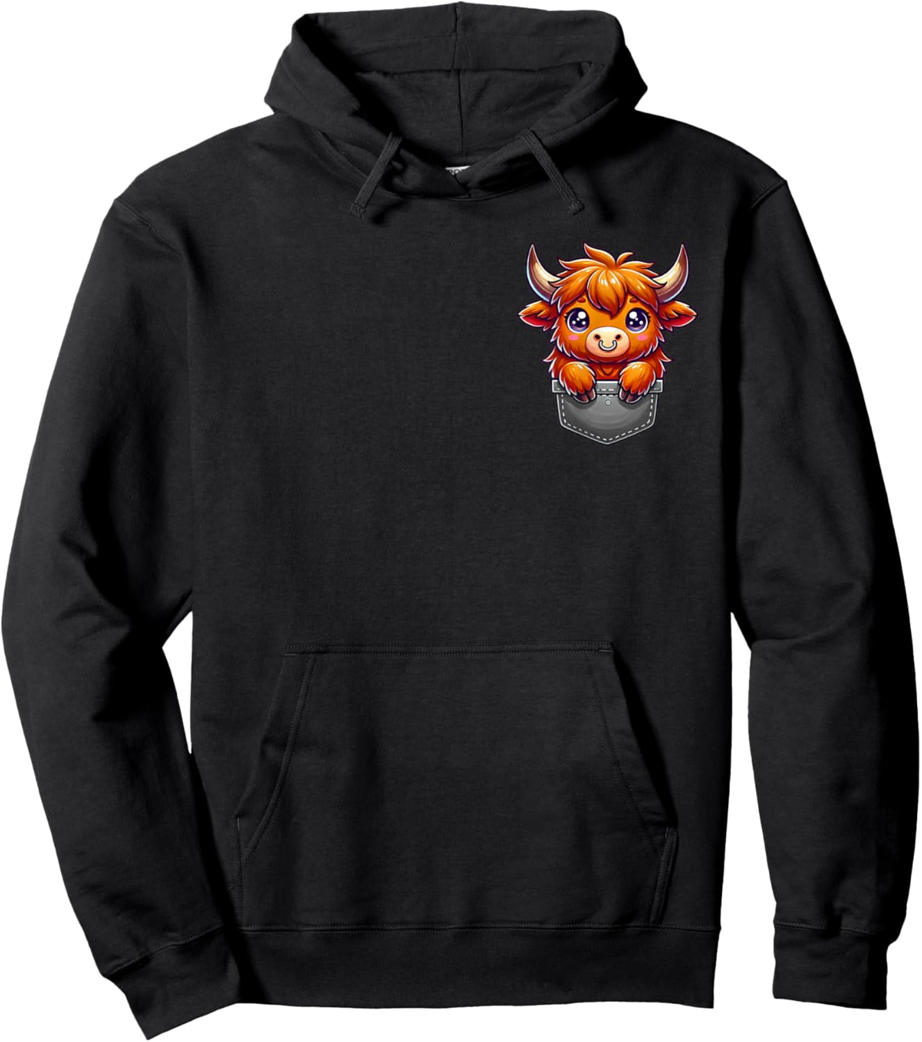 Pocket Scottish Highland Cow Lover Cow Scotland Farm Animal Hoodie - Hoodie | Black