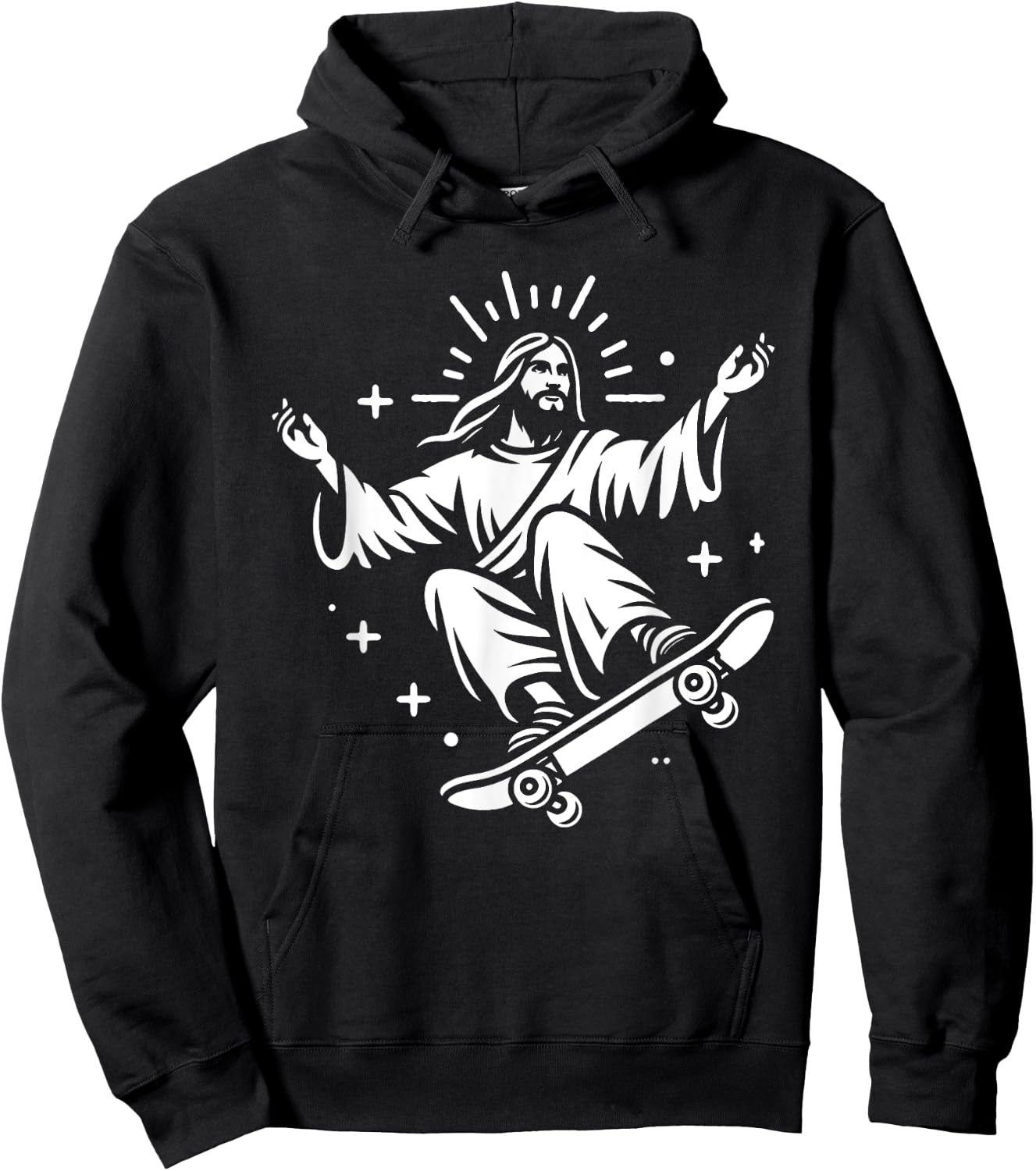Jesus Riding Skateboard Funny Christian Skateboarding Hoodie - Hoodie | Black