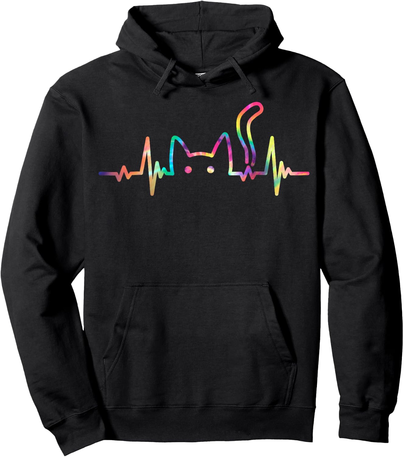 Heartbeat Cat Lover Animal Silhouette Cute Cat Women Girls Kids Hoodie - Hoodie | Black