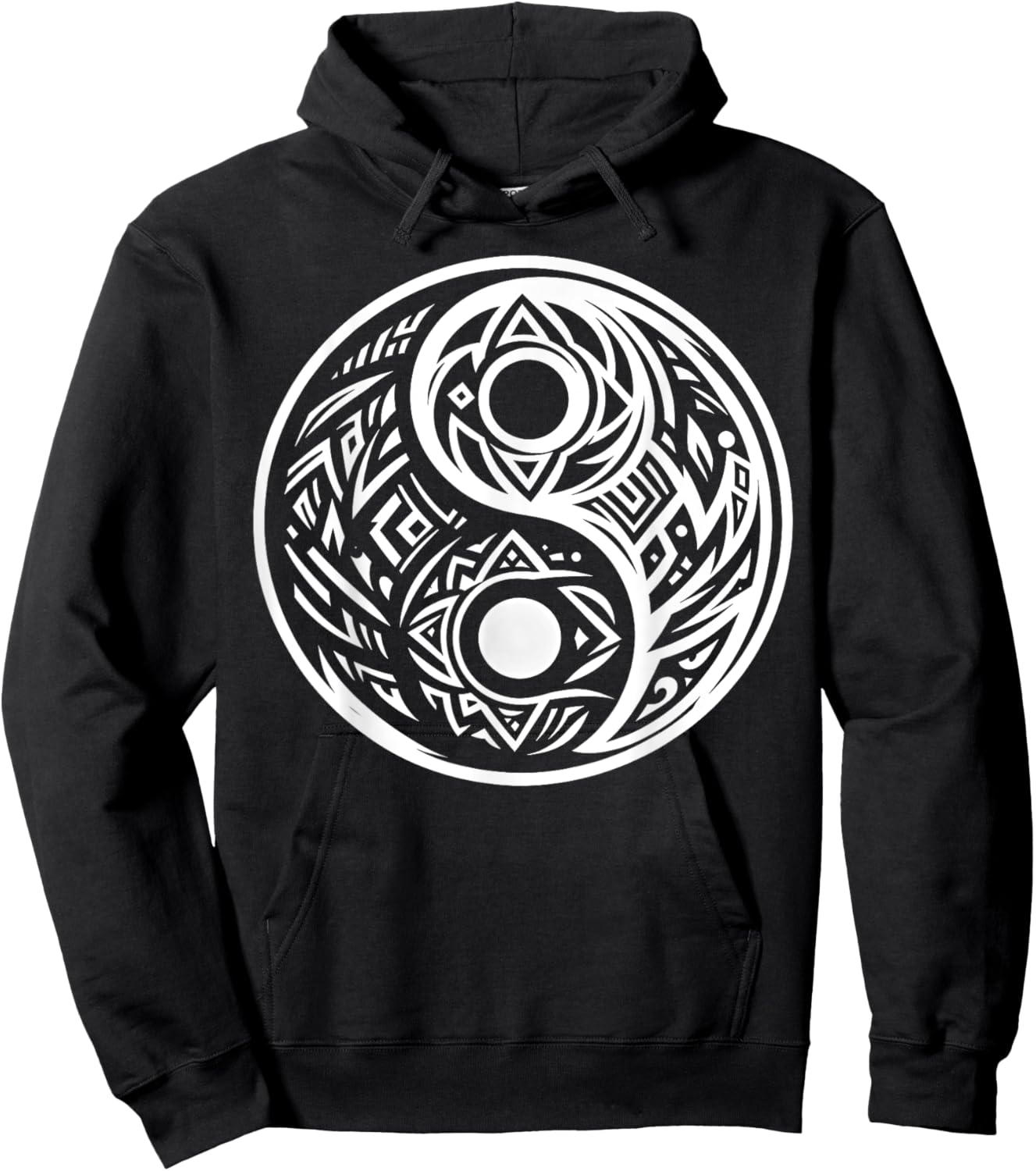 Cool Yin and Yang Symbol Tribal Art Style Men Women Hoodie - Hoodie | Black