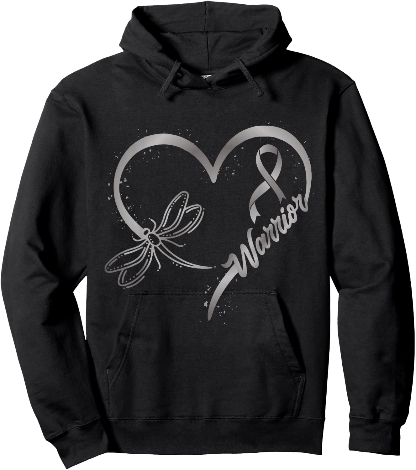Brain Cancer Warrior Dragonfly Grey Ribbon Hope Hoodie - Hoodie | Black