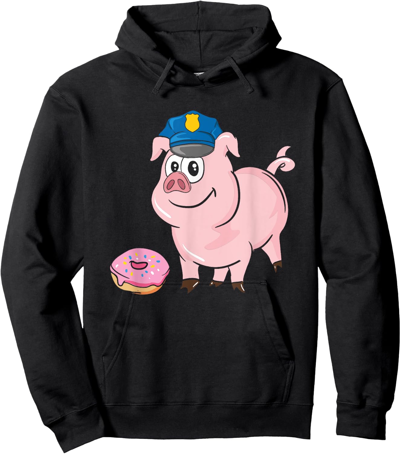 Pig Cop & Donut Funny Police Officer Blue Line Cop Protest Hoodie - Hoodie | Black