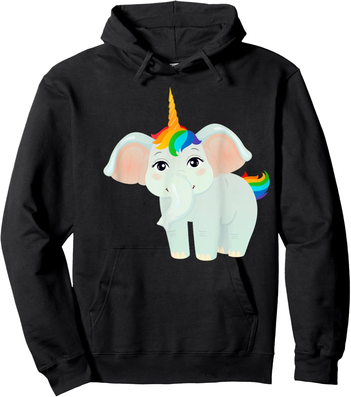Elephant Unicorn With Rainbow Hair Hoodie - Hoodie | Black