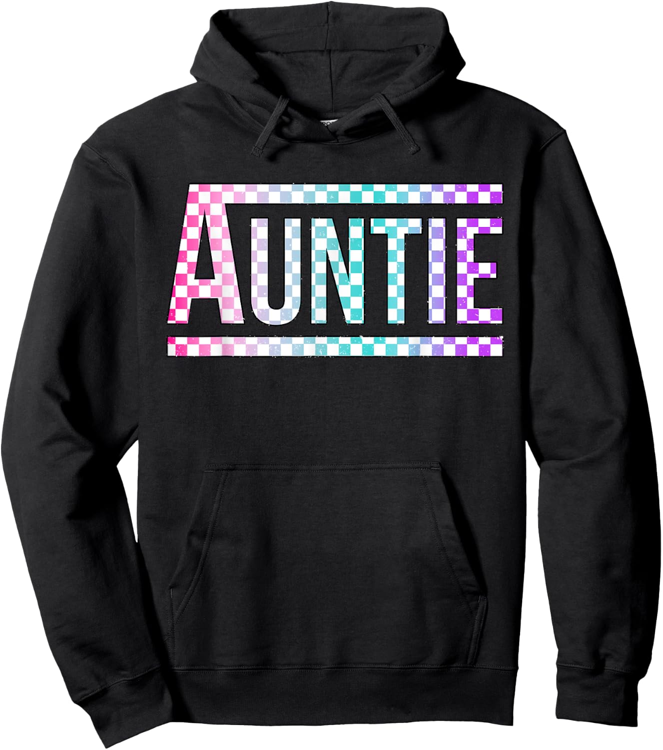 Auntie Checkered Tie Dye Family Mother's Day Pit Crew Women Hoodie - Hoodie | Black