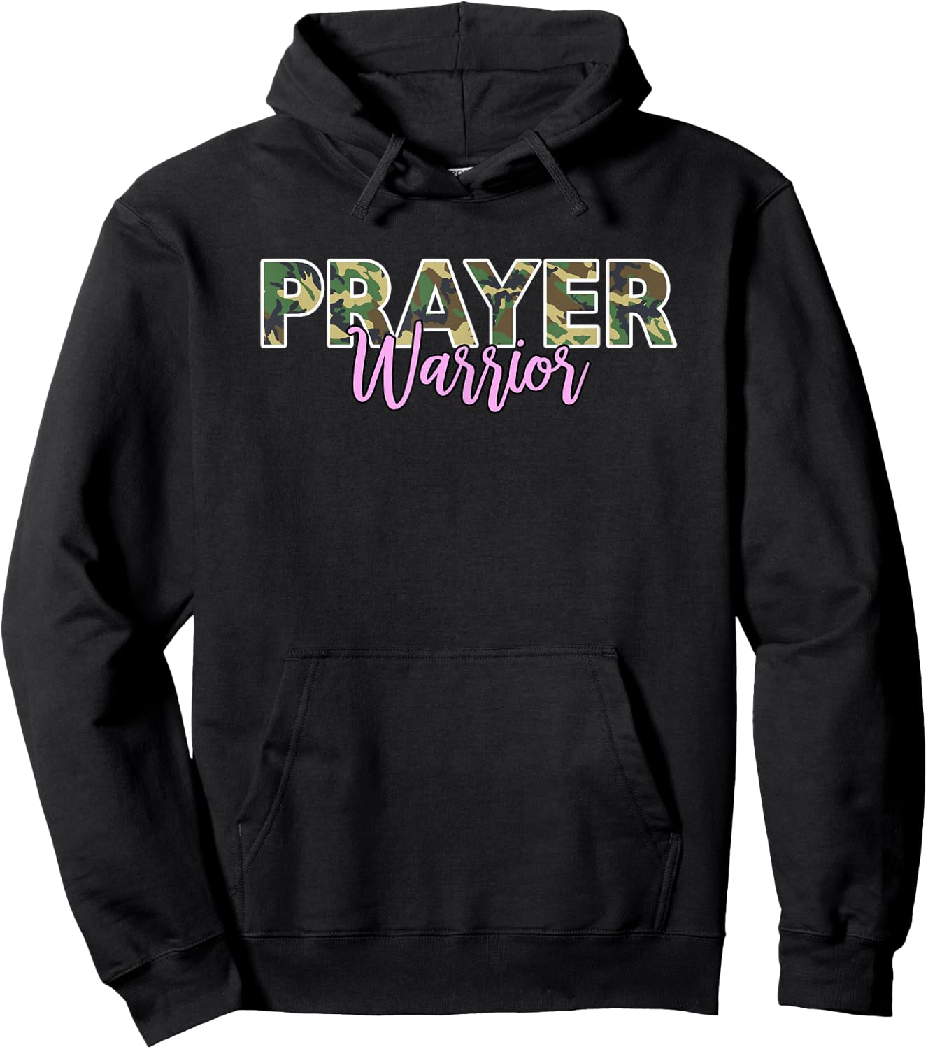 Prayer Warrior Pink Letters Christian Camo Hoodie - Hoodie | Black