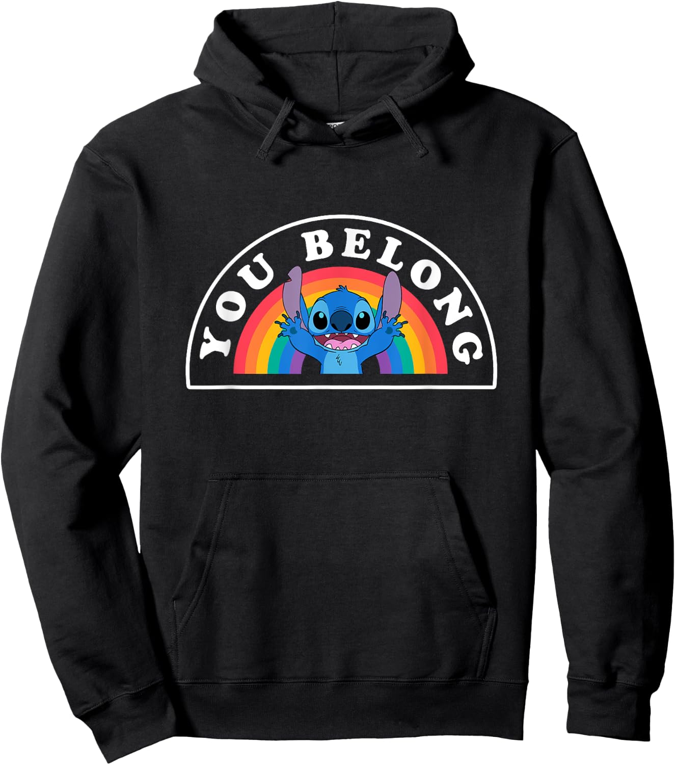 Disney Lilo & Stitch You Belong Happy Rainbow Logo Hoodie - Hoodie | Black