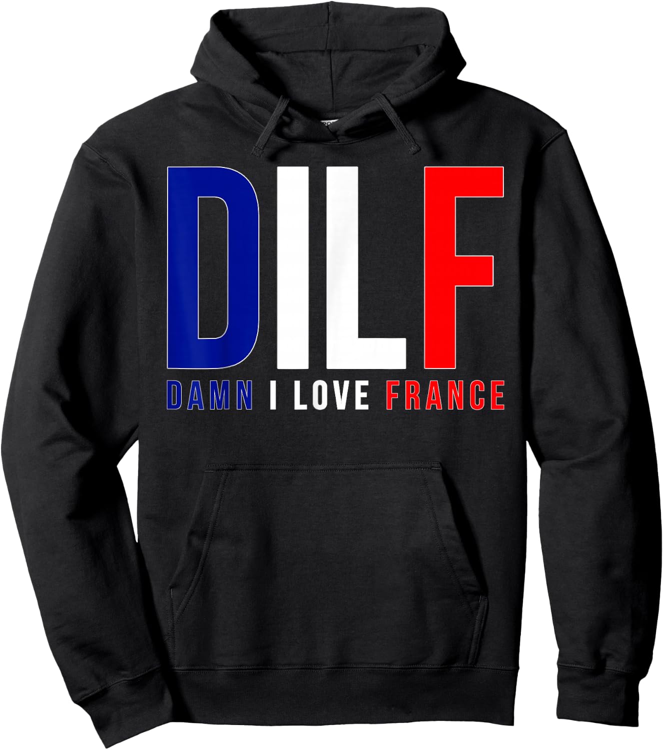 DILF Damn I Love France Funny Adult Naughty Quote Flag Joke Hoodie - Hoodie | Black