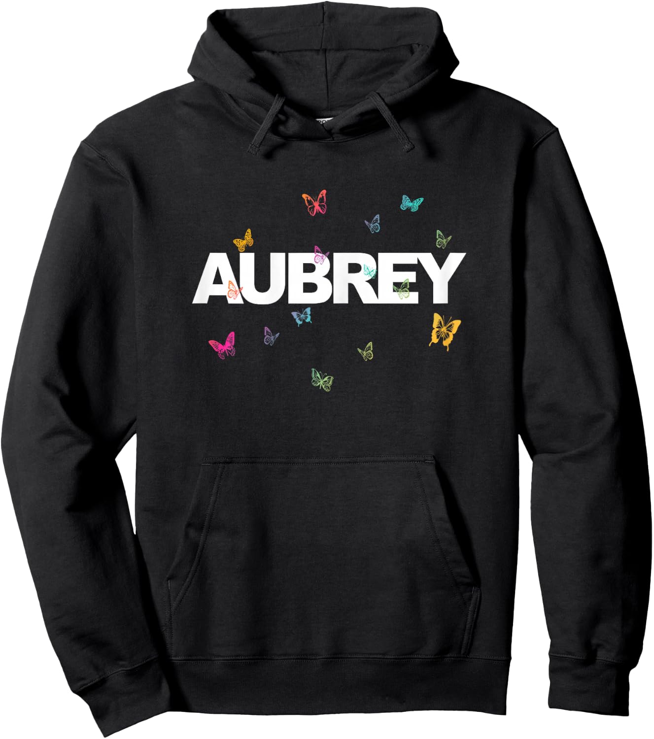 Aubrey - Beautiful Name with colorful Butterflies Hoodie - Hoodie | Black