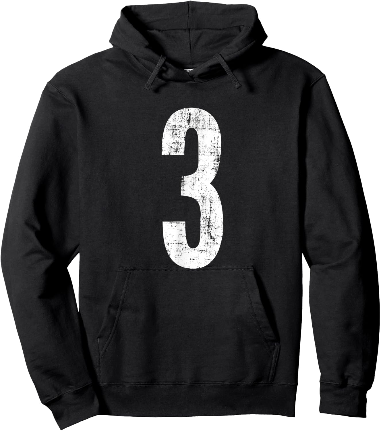 Number 3 Three Distressed Vintage Sport Team Player's Hoodie - Hoodie | Black