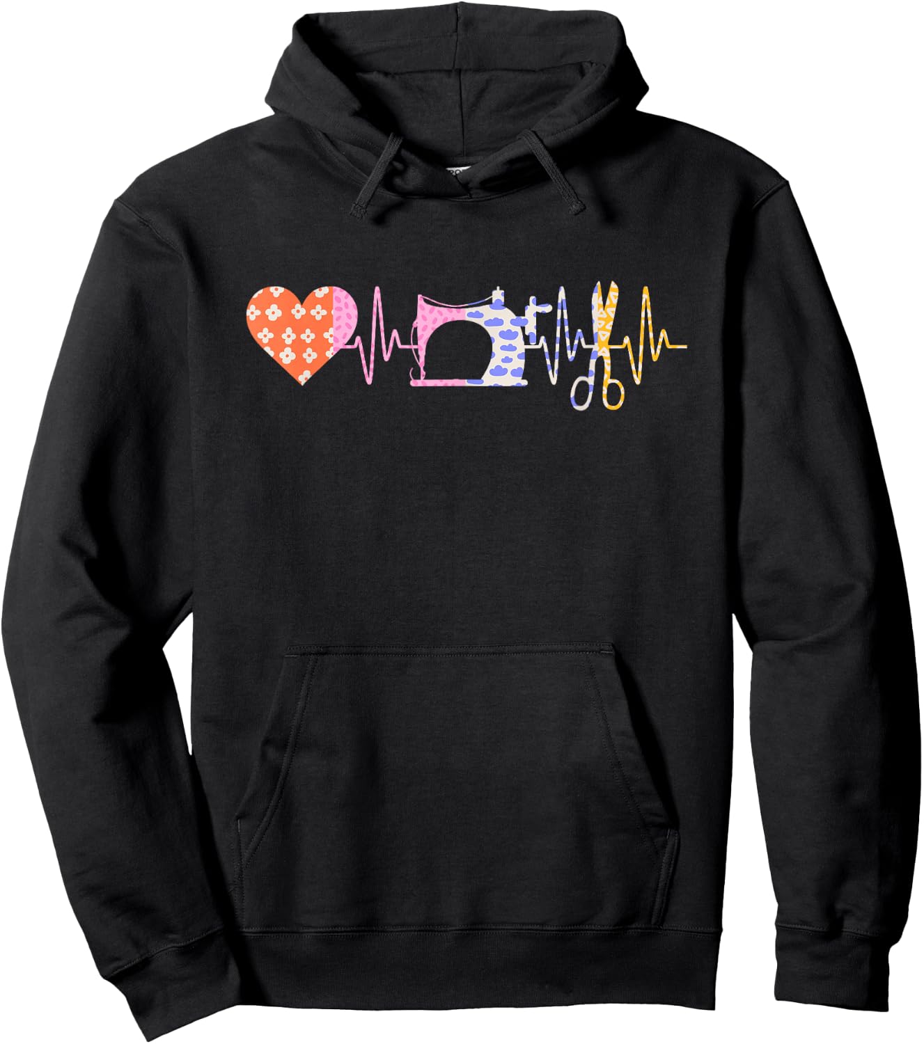 Sewing Heartbeat Heart Sewing Hoodie - Hoodie | Black