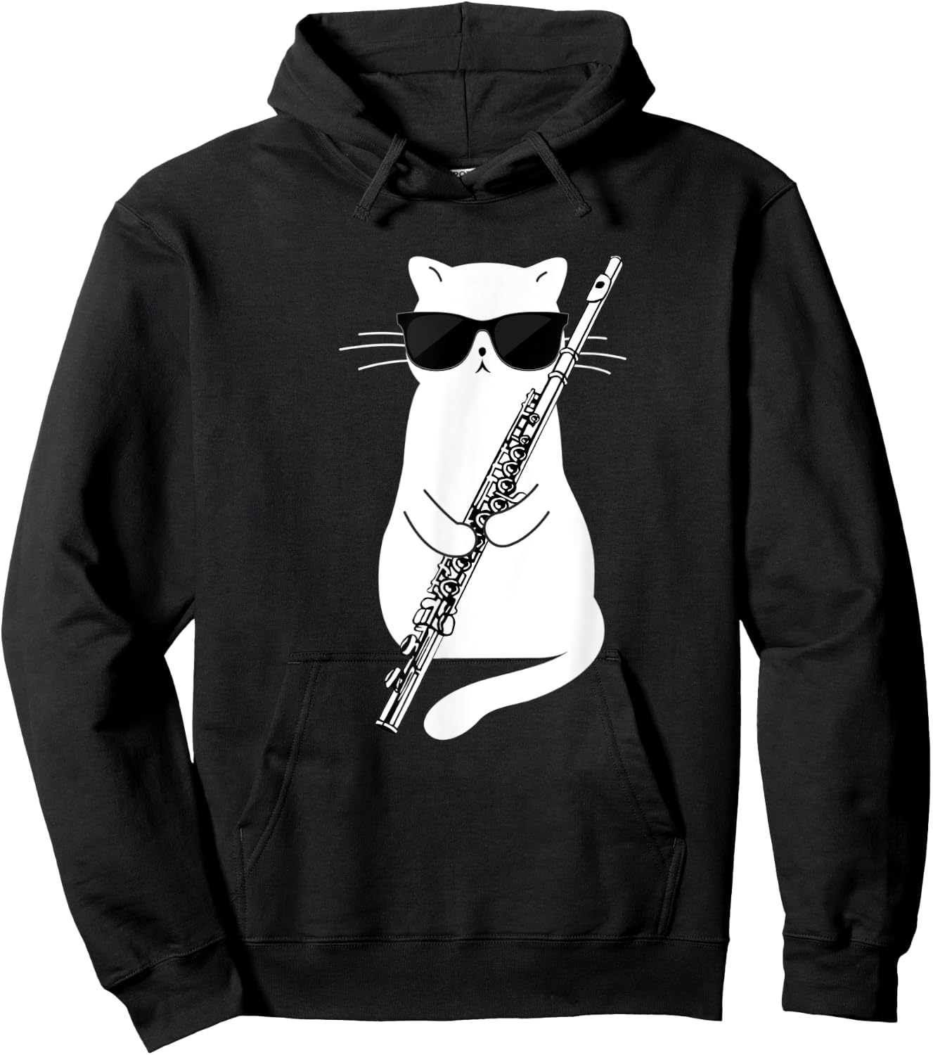 Cat wearing sunglasses playing Flute Women Kids Hoodie - Hoodie | Black