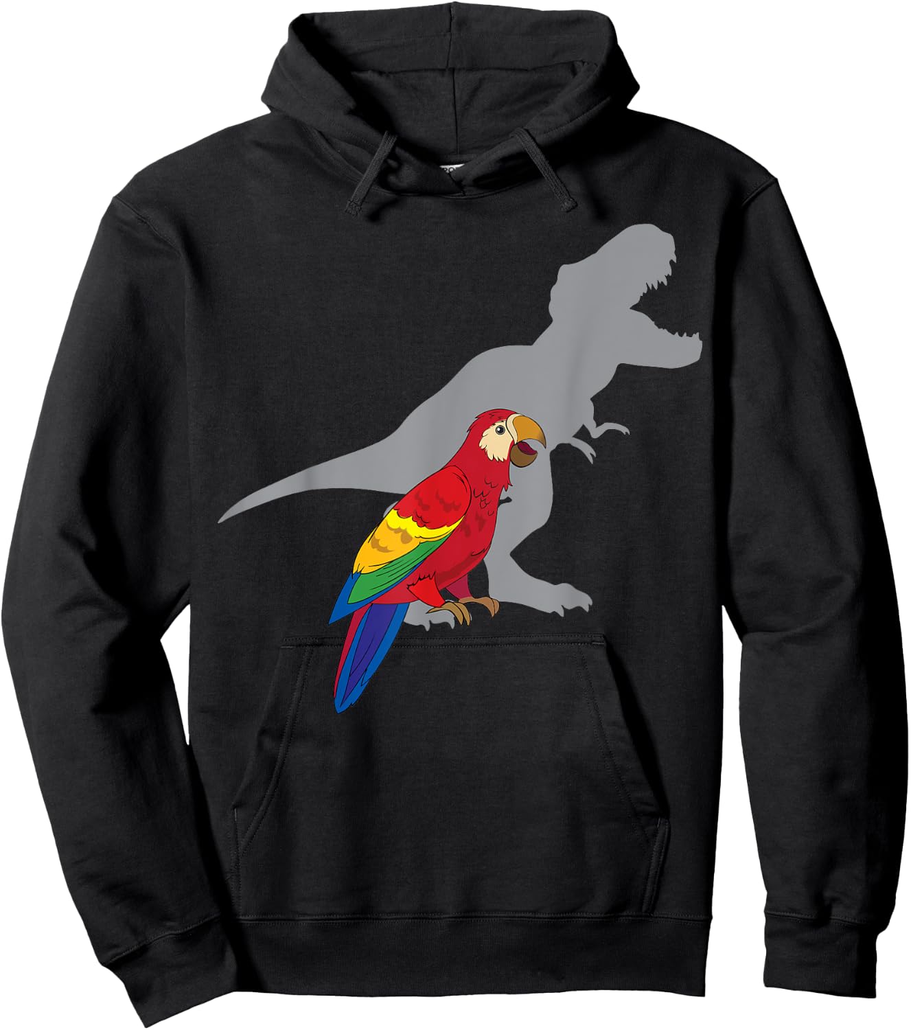 Cute African Parrot Gifts For Bird Lovers Women T-Rex Screaming with Macaw Parrot Adult Black Short Sleeve Classic Fit Cotton 65% Polyester 35% Hoodie - Hoodie | Black