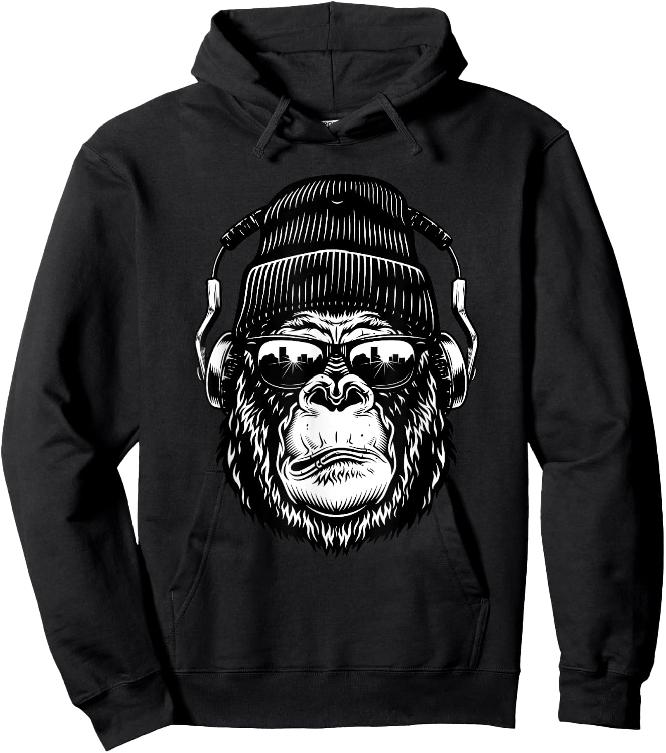 Monkey gorilla with mixer and headphones as DJ Hoodie - Hoodie | Black