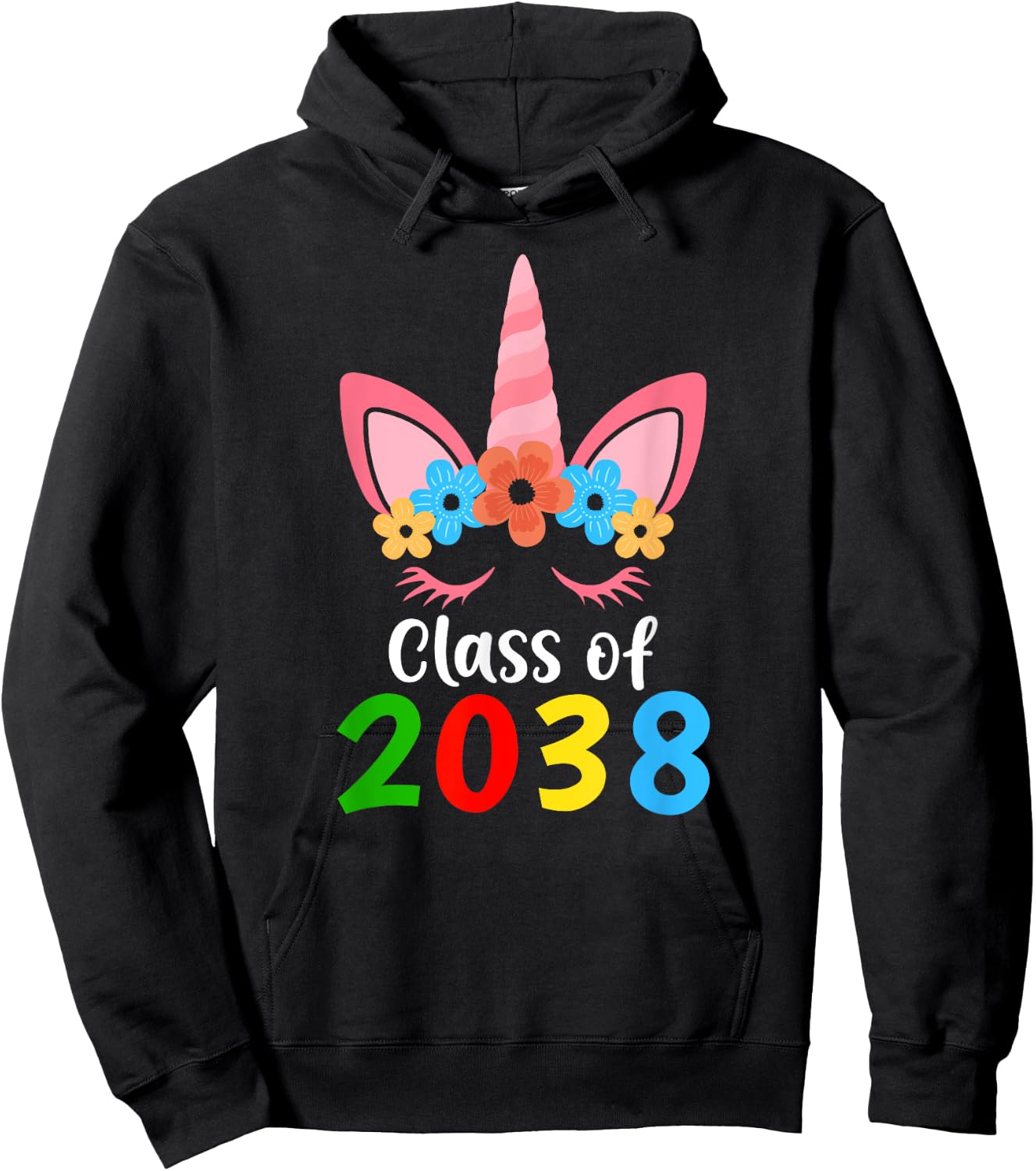 Unicorn Class of 2038 Grow With Me Back To School Girls Hoodie - Hoodie | Black