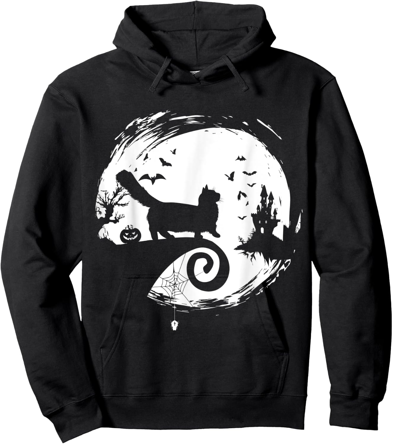 Munchkin Cat Halloween Costume Moon Silhouette Creepy Hoodie - Hoodie | Black