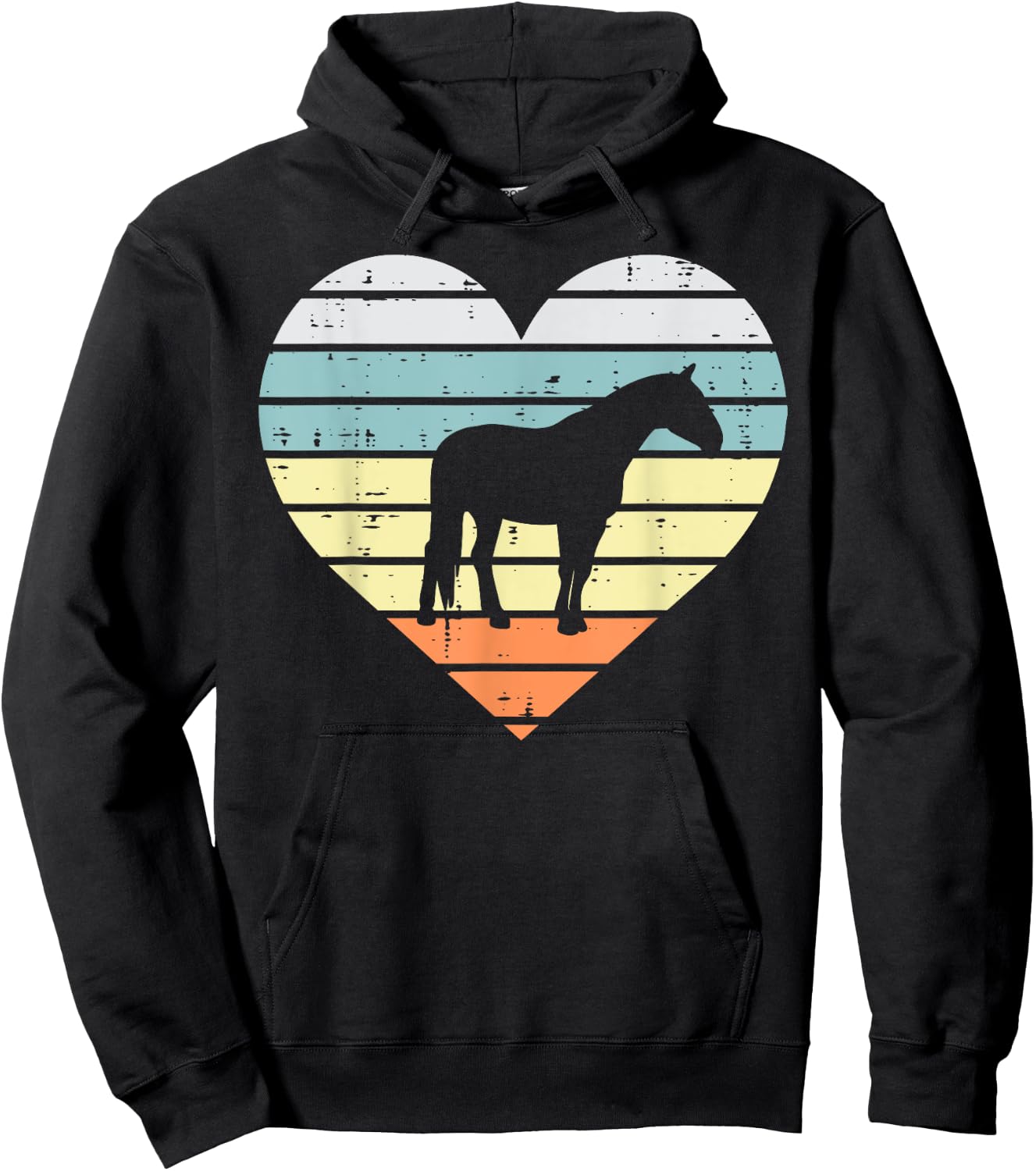 Horse Silhouette Heart Retro Love Equestrian Men Women Girls Hoodie - Hoodie | Black