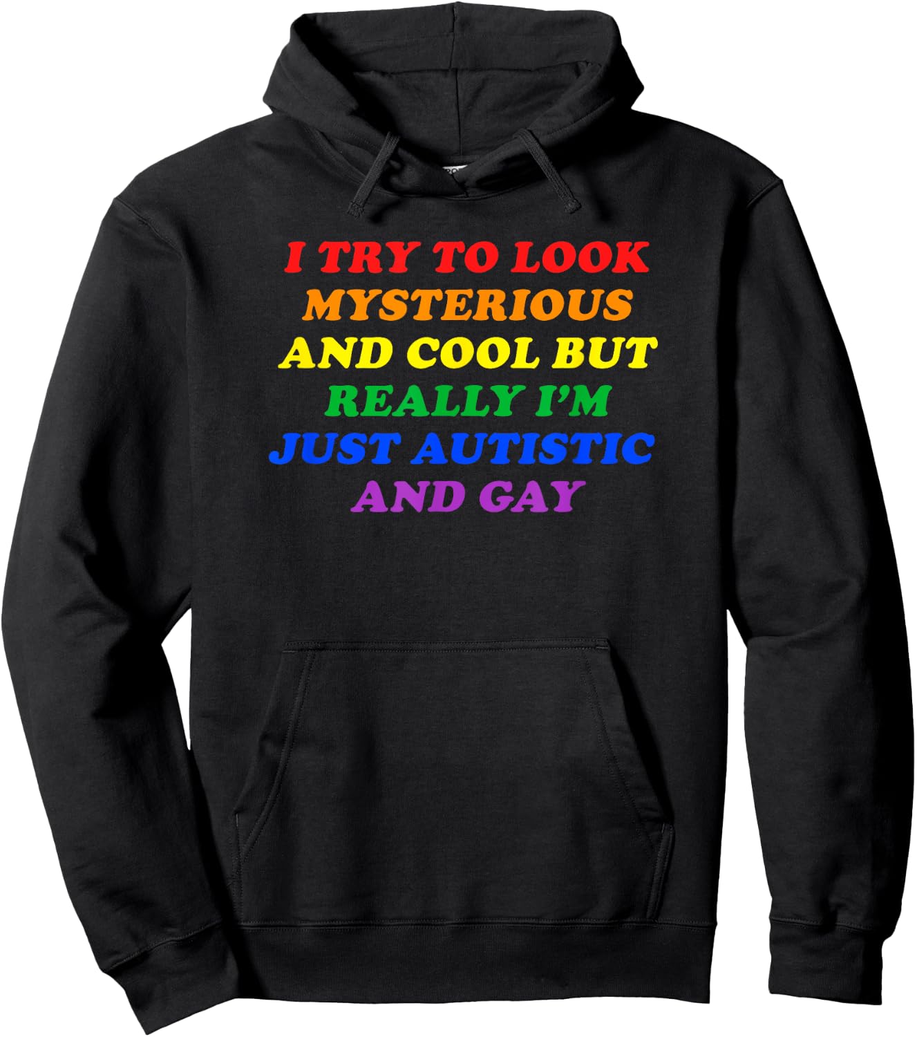 I TRY TO LOOK MYSTERIOUS & COOL BUT I'M AUTISTIC & GAY Funny Hoodie - Hoodie | Black