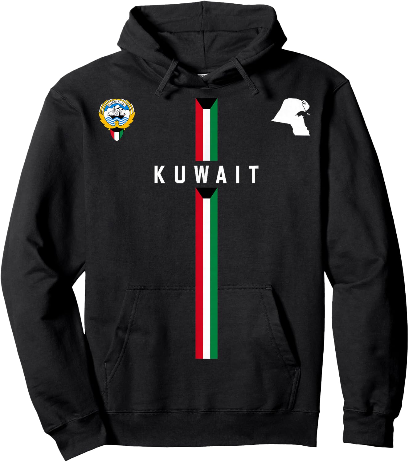 Kuwait Flag, Silhouette map of Kuwait, National Emblem Hoodie - Hoodie | Black
