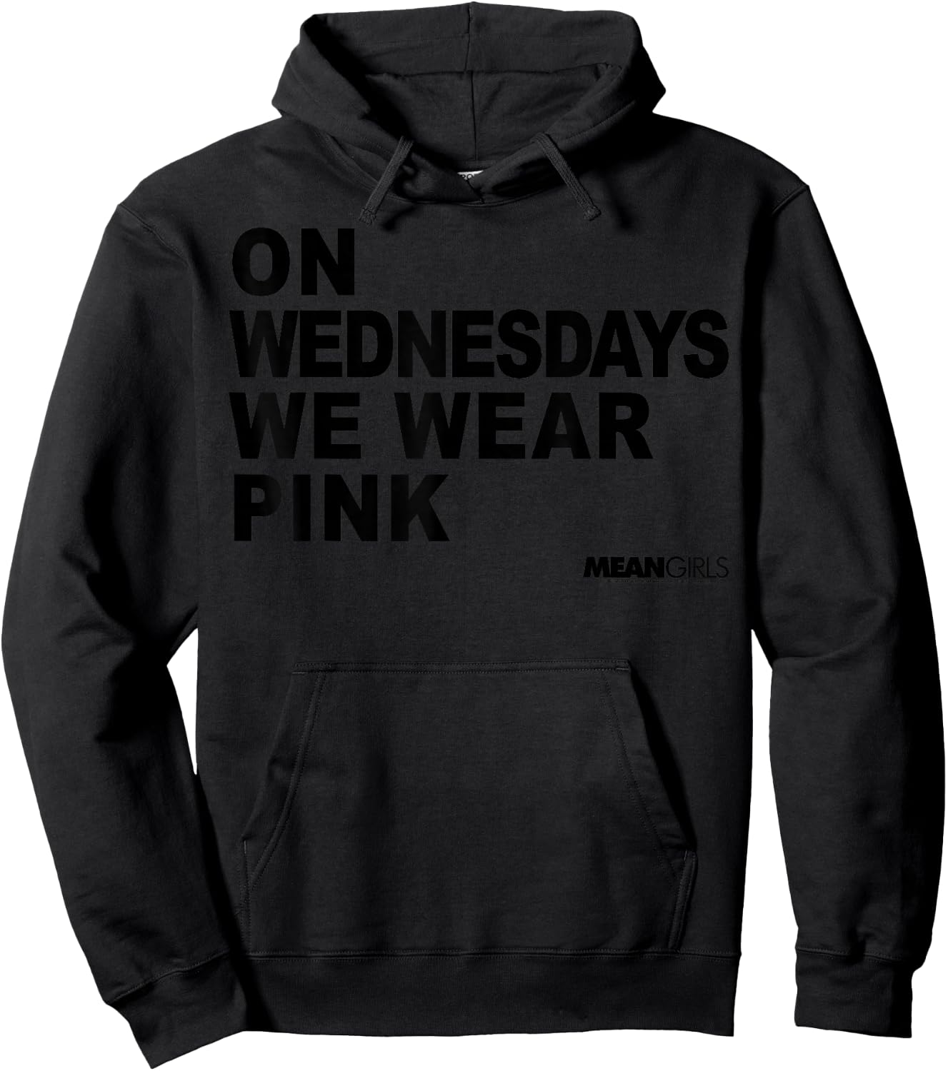 Mean Girls On Wednesdays We Wear Pink Stacked Text Hoodie - Hoodie | Black