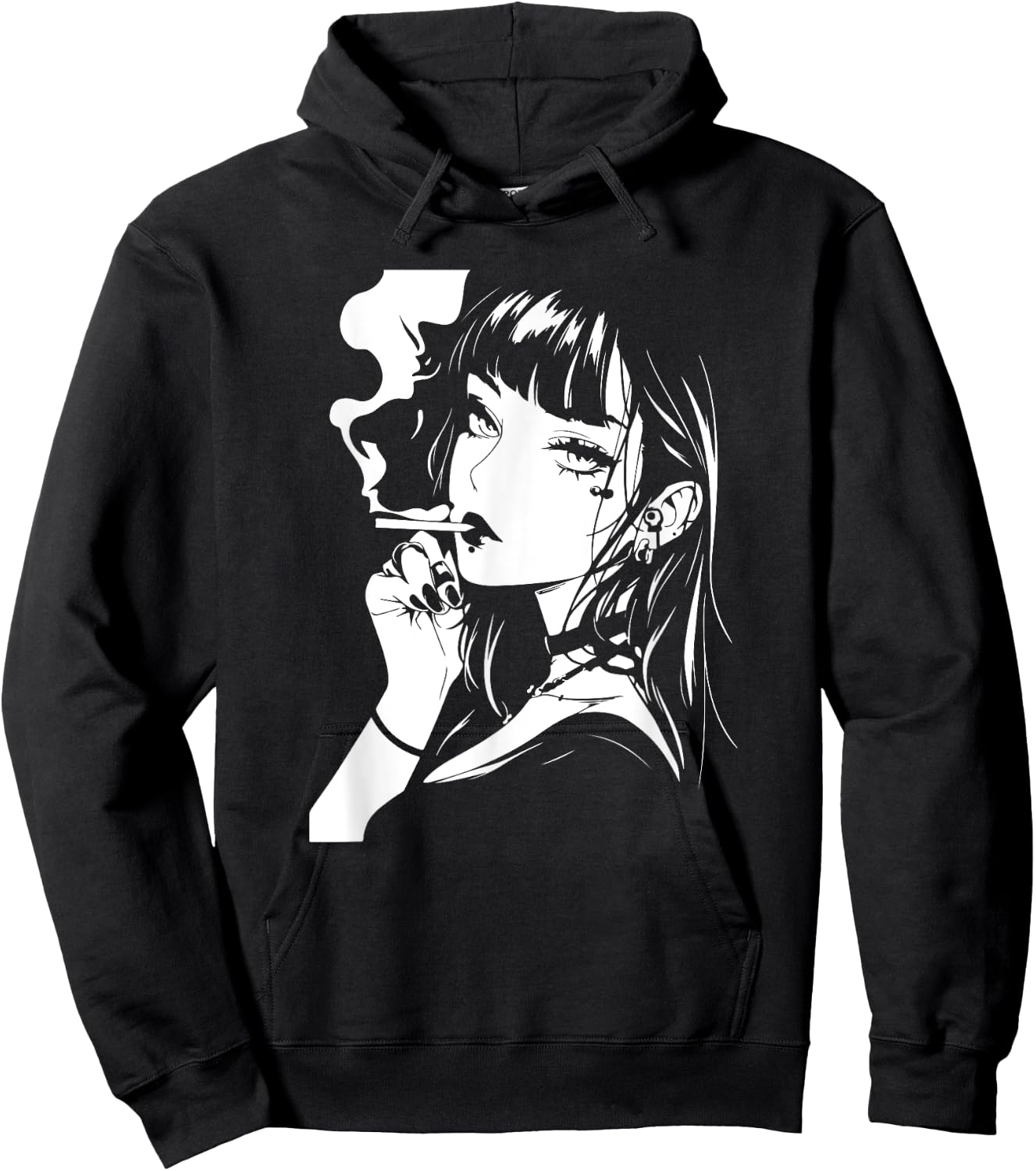 Grunge Anime Girl Hoodie - Hoodie | Black