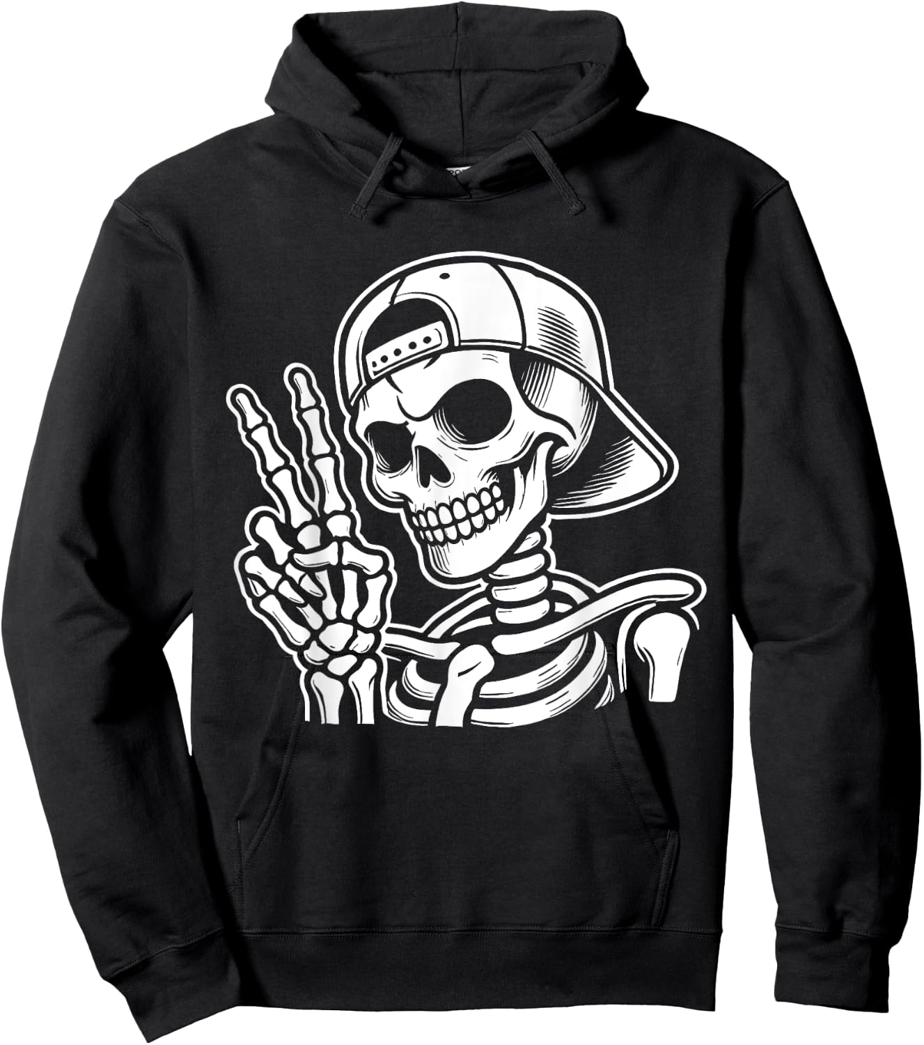Skeleton Hand Peace Sign Retro Halloween Skeleton Hand Sign Hoodie - Hoodie | Black