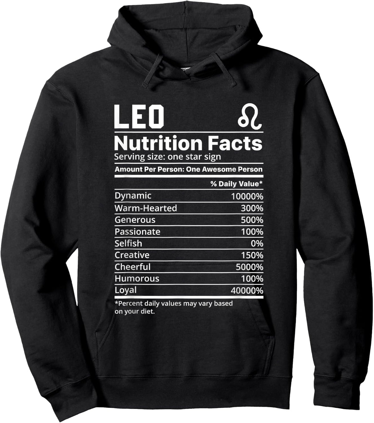Leo Nutritional Facts Label, Funny Star Sign Nutrition Hoodie - Hoodie | Black