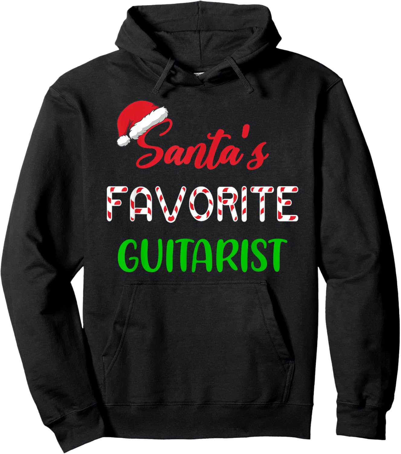 Santas Favorite Guitarist Gift Funny guitar Christmas Pajama Hoodie - Hoodie | Black