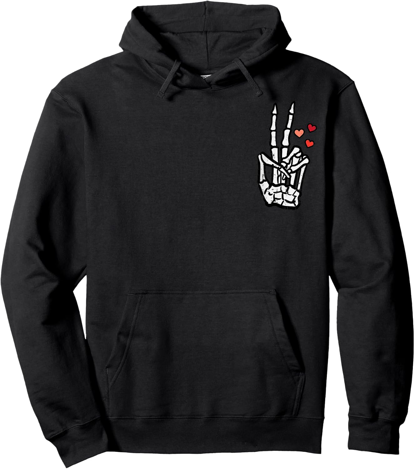 Valentines Day Skeleton Hand Peace Pocket Men Women Kids Hoodie - Hoodie | Black