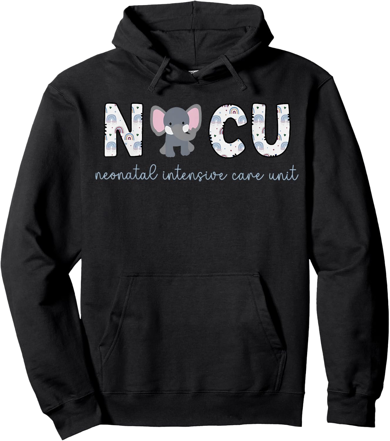 Cute Elephant NICU Nurse Colorful Rainbow Neonatal ICU Hoodie - Hoodie | Black