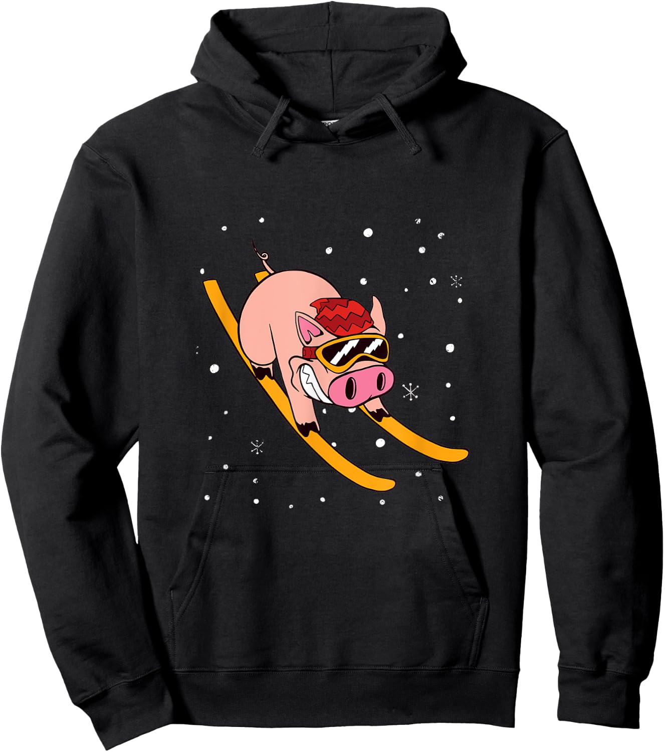 Pig on Skis - Skier Funny Ski Vacation Hoodie - Hoodie | Black