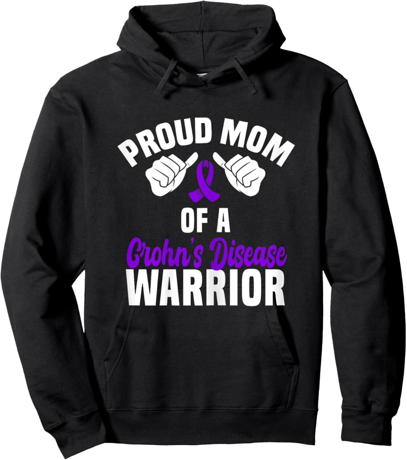 Proud Mom Of A Crohn's Disease Warrior Support Purple Ribbon Hoodie - Hoodie | Black