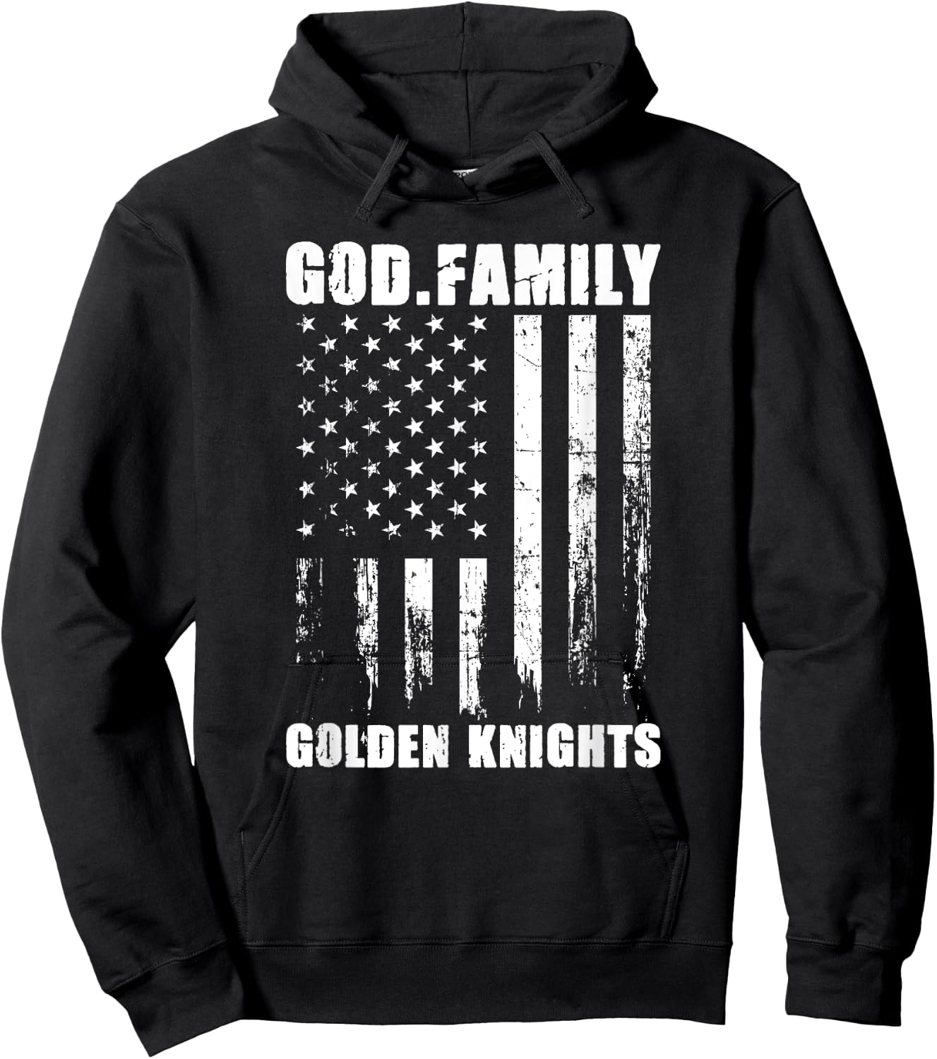 God. Family. Golden Knights. Vintage USA Flag Hoodie - Hoodie | Black