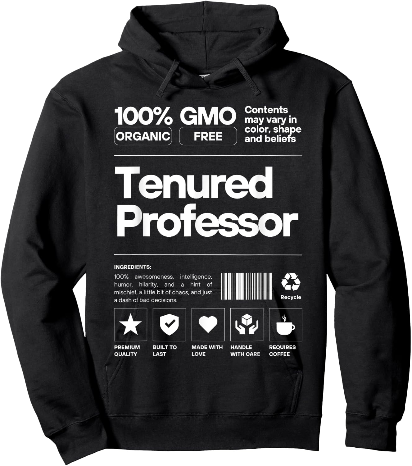 Tenured AF | Professor Promotion | Full Professor 100% Cotton Black Hoodie - Hoodie | Black