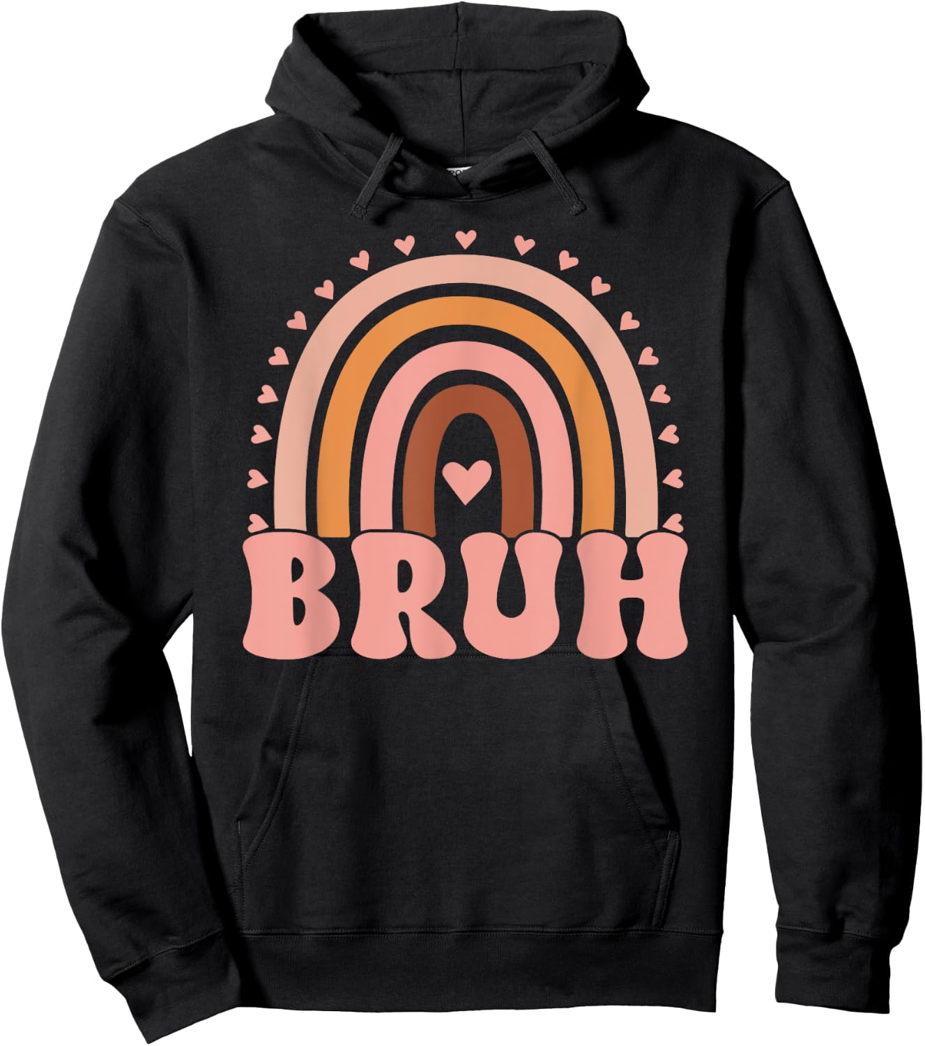 Rainbow Bruh For Girls Women Kids Youth 70s Funny Retro Hoodie - Hoodie | Black