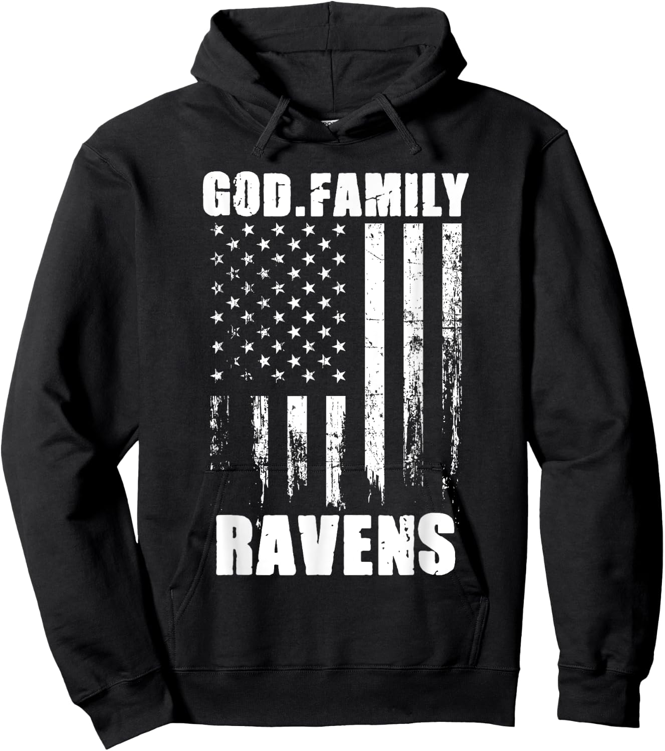 God. Family. Ravens. Vintage USA Flag Hoodie - Hoodie | Black