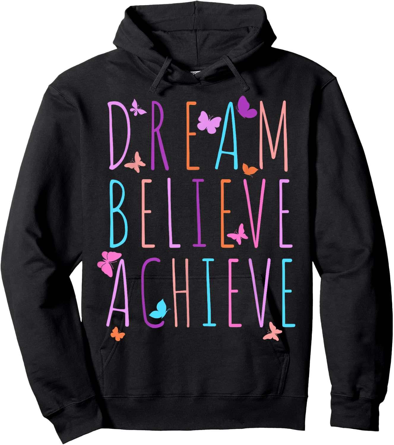 Affirmation Shirt for Girls Butterfly Dream Believe Achieve Hoodie - Hoodie | Black