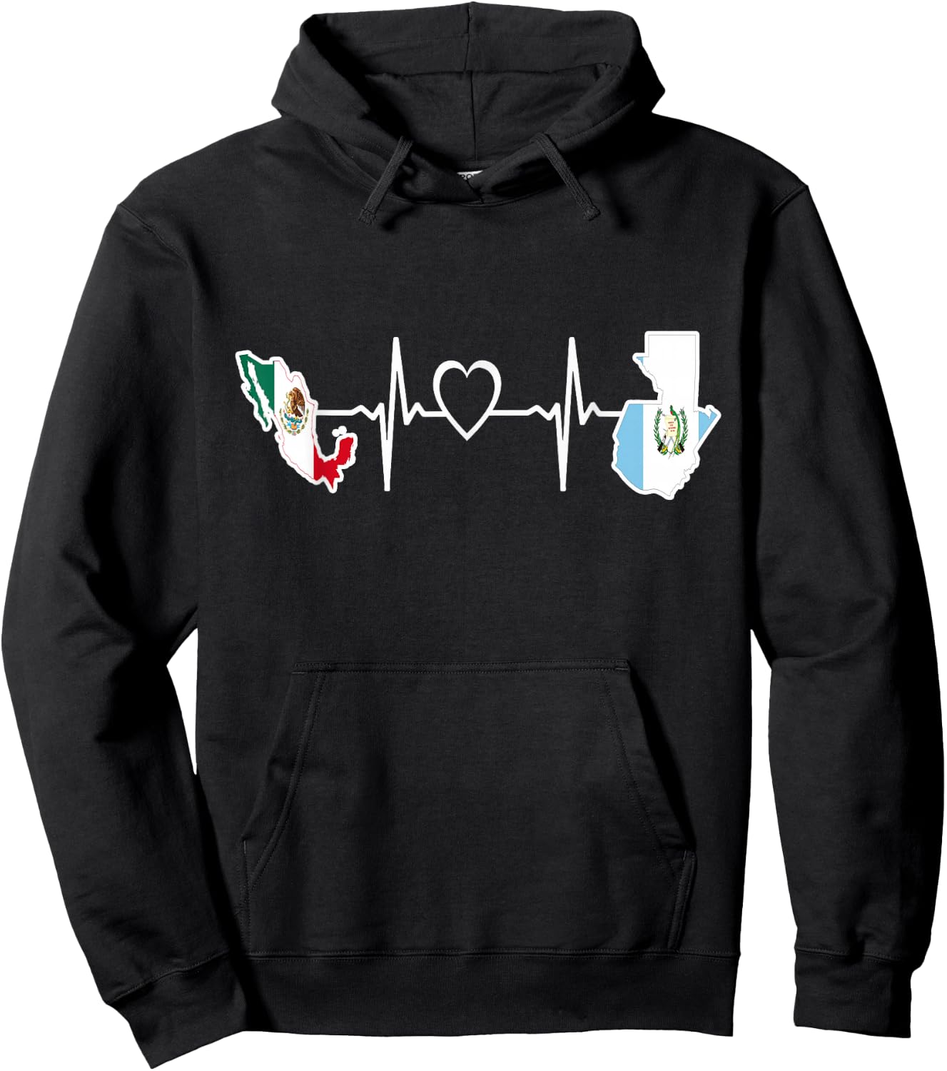 Mexican Guatemalan Flag Shirt Guatemala Mexico Heartbeat Hoodie - Hoodie | Black