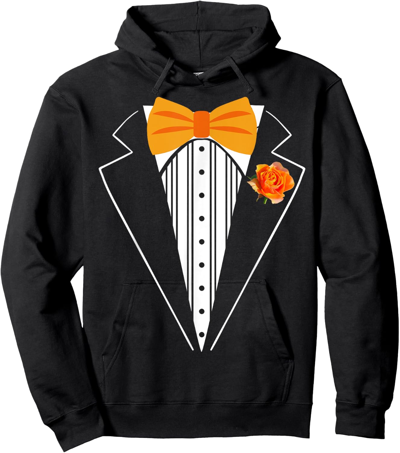 Kids Adult Orange Bowtie Tuxedo Toddler Costume Youth Tux Hoodie - Hoodie | Black