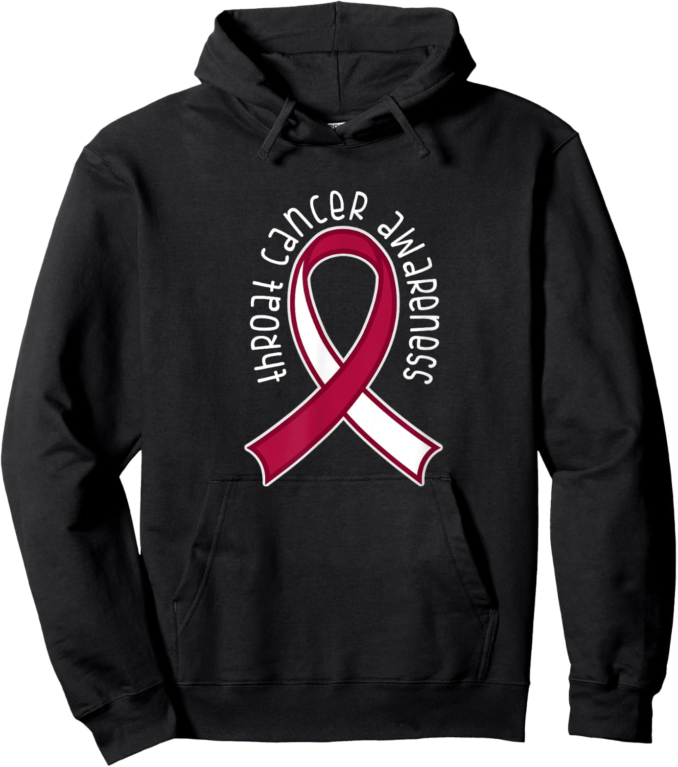Throat Cancer Awareness Burgundy White Ribbon Hoodie - Hoodie | Black