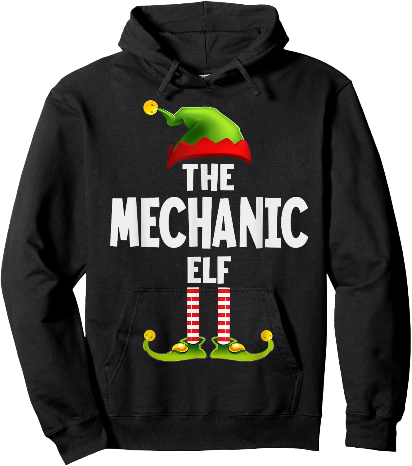 The Mechanic Elf Pajama Christmas Matching Family Hoodie - Hoodie | Black