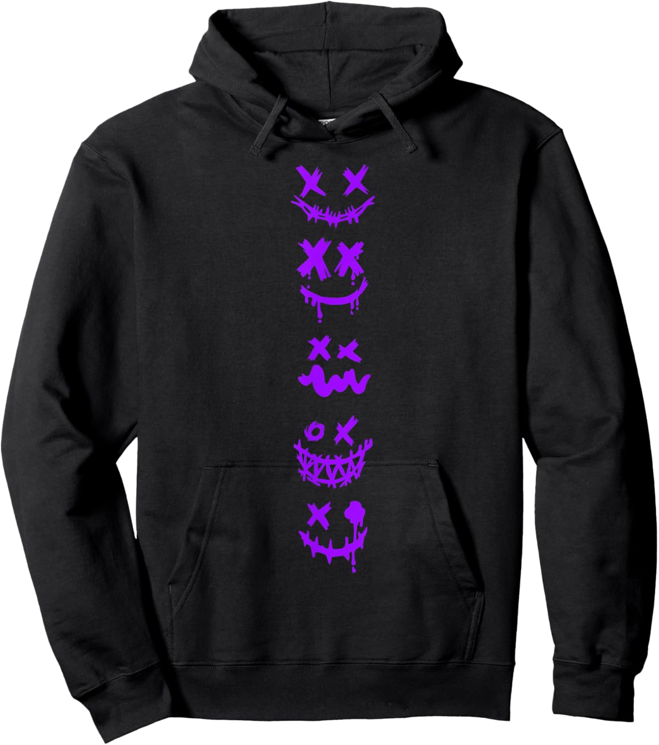 Purple Grunge Monster Smile Faces Purple Graphic Hoodie - Hoodie | Black
