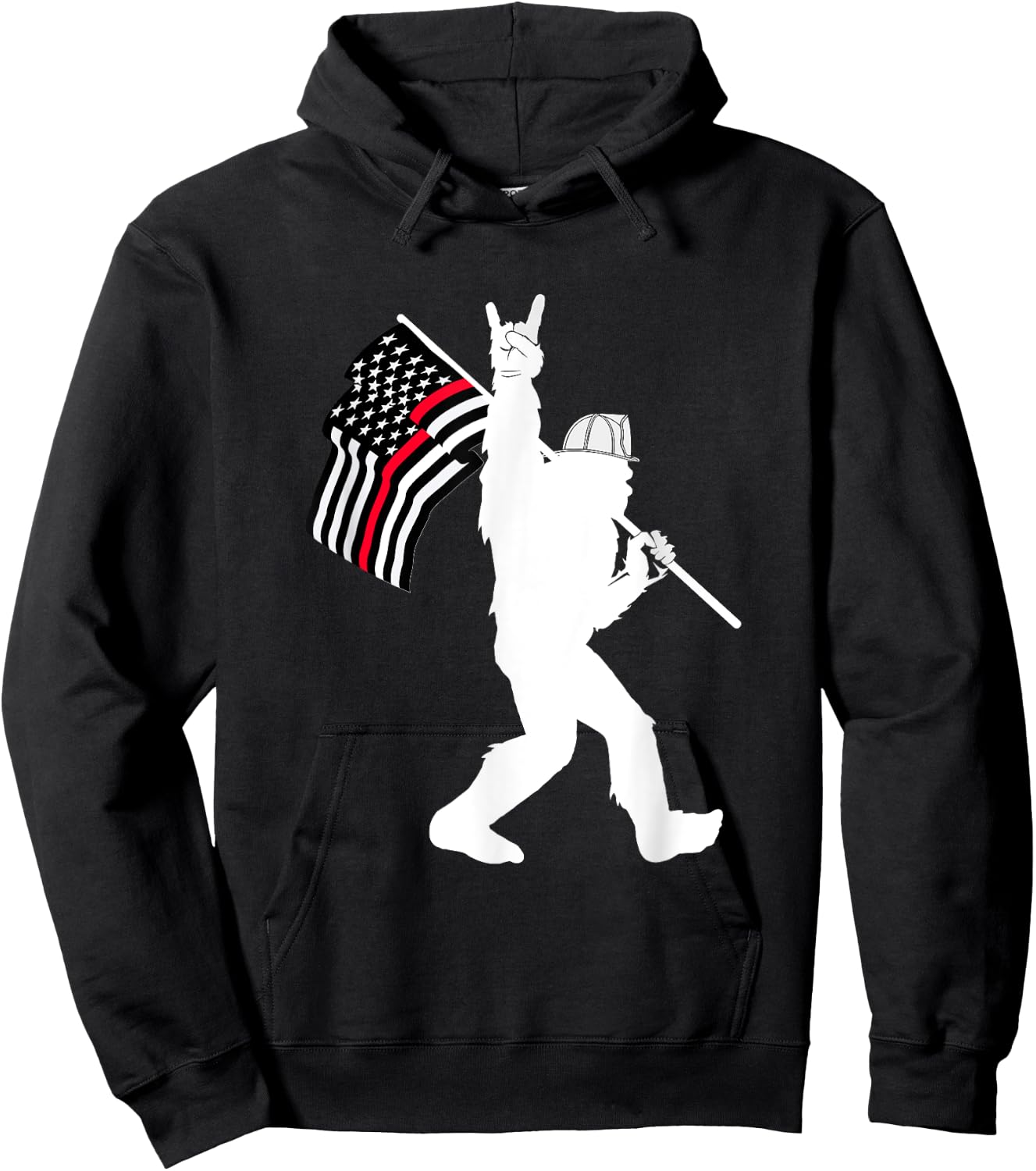 Bigfoot Firefighter Thin Red Line Flag for Dad and Mom Hoodie - Hoodie | Black