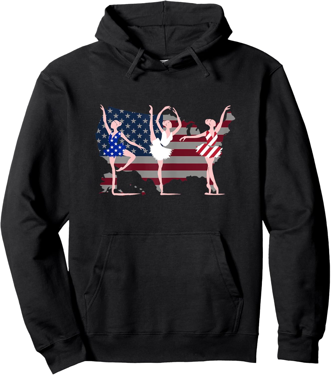 Ballerina Ballet USA American Flag 4th of July Dance Gift Hoodie - Hoodie | Black