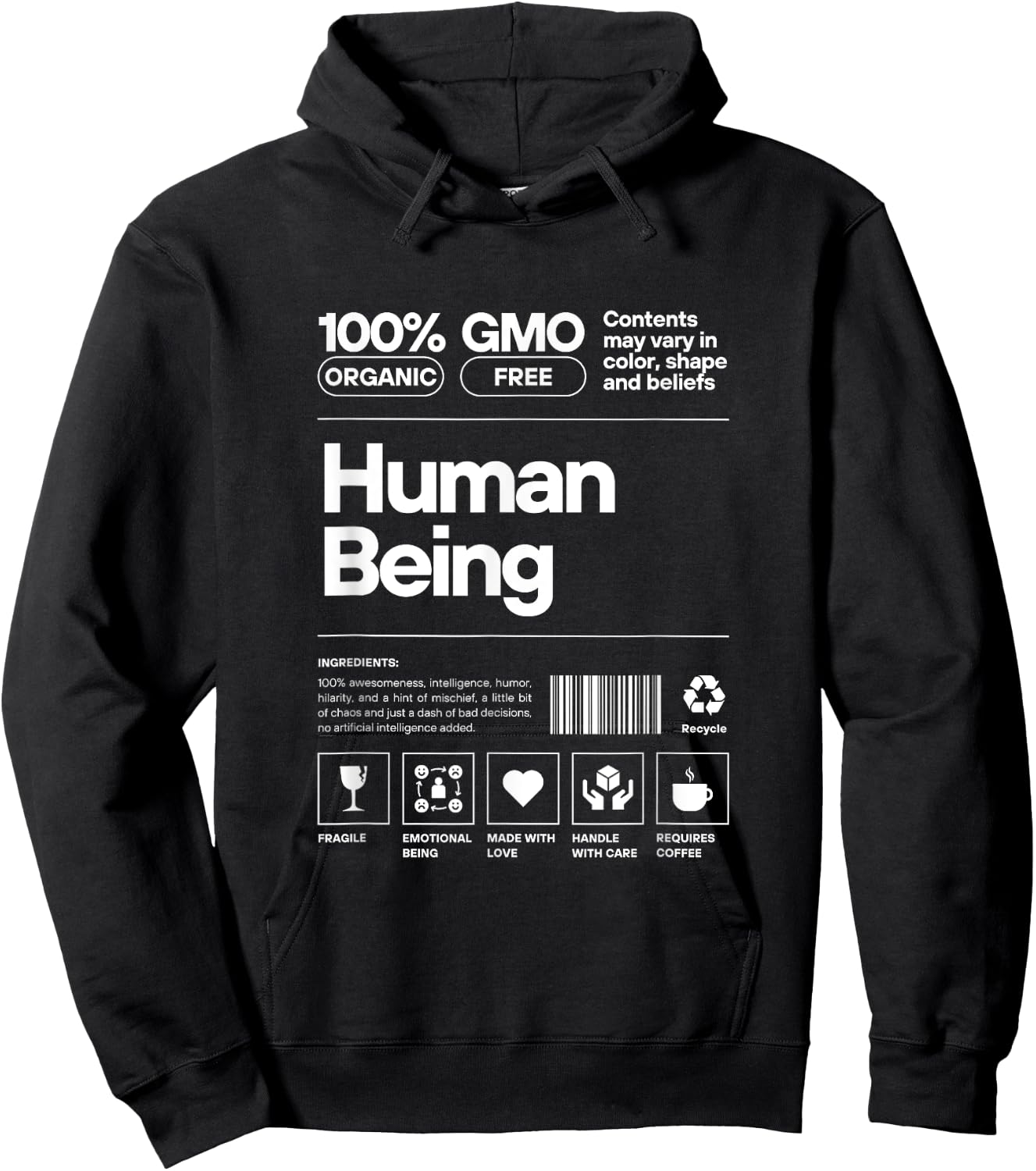 Human Being Personality Nutrition Facts Sarcastic Hoodie - Hoodie | Black