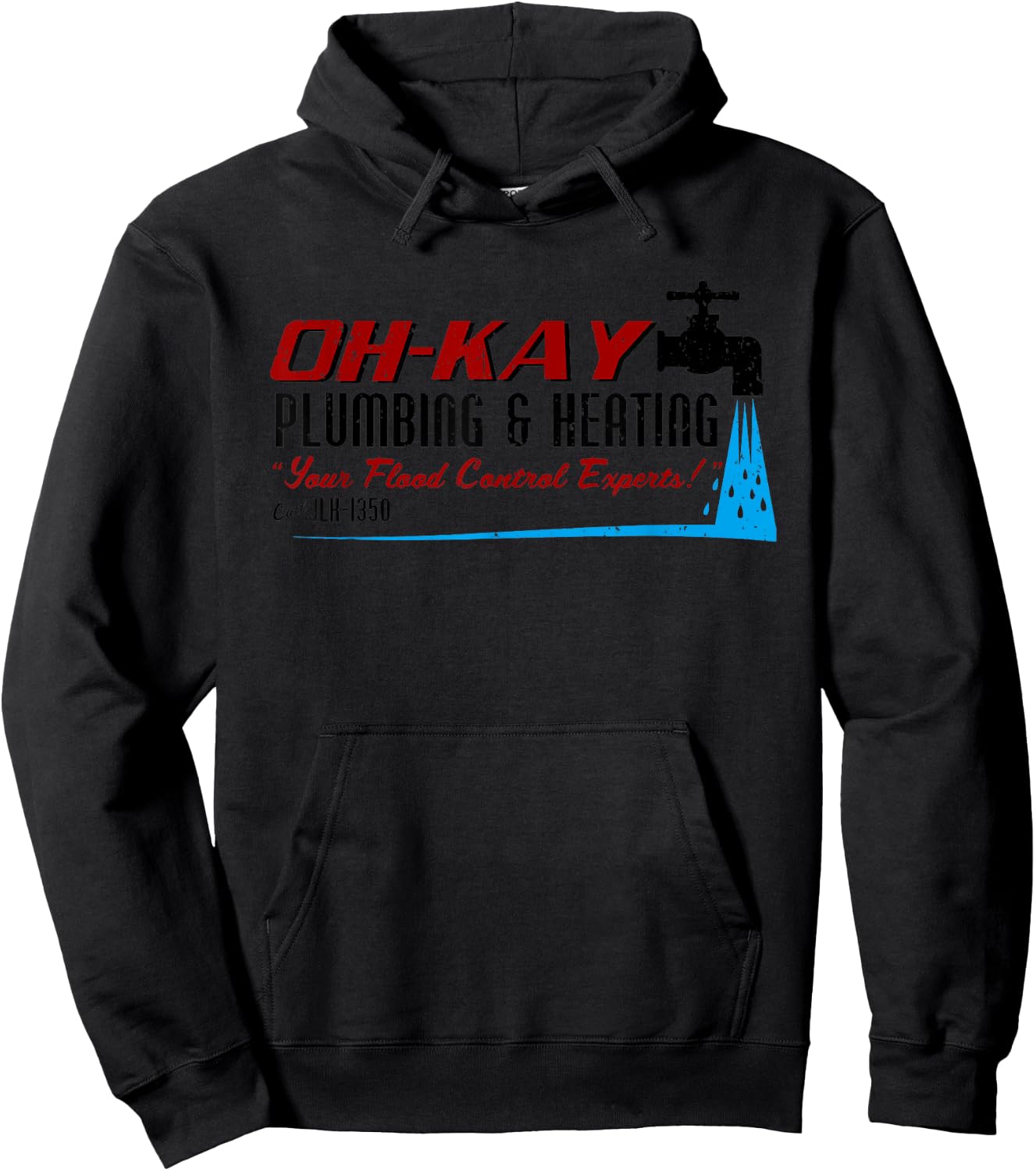 Oh Kay Plumbing And Heating Your Flood Control Retro Blue Short Sleeve Hoodie - Hoodie | Black