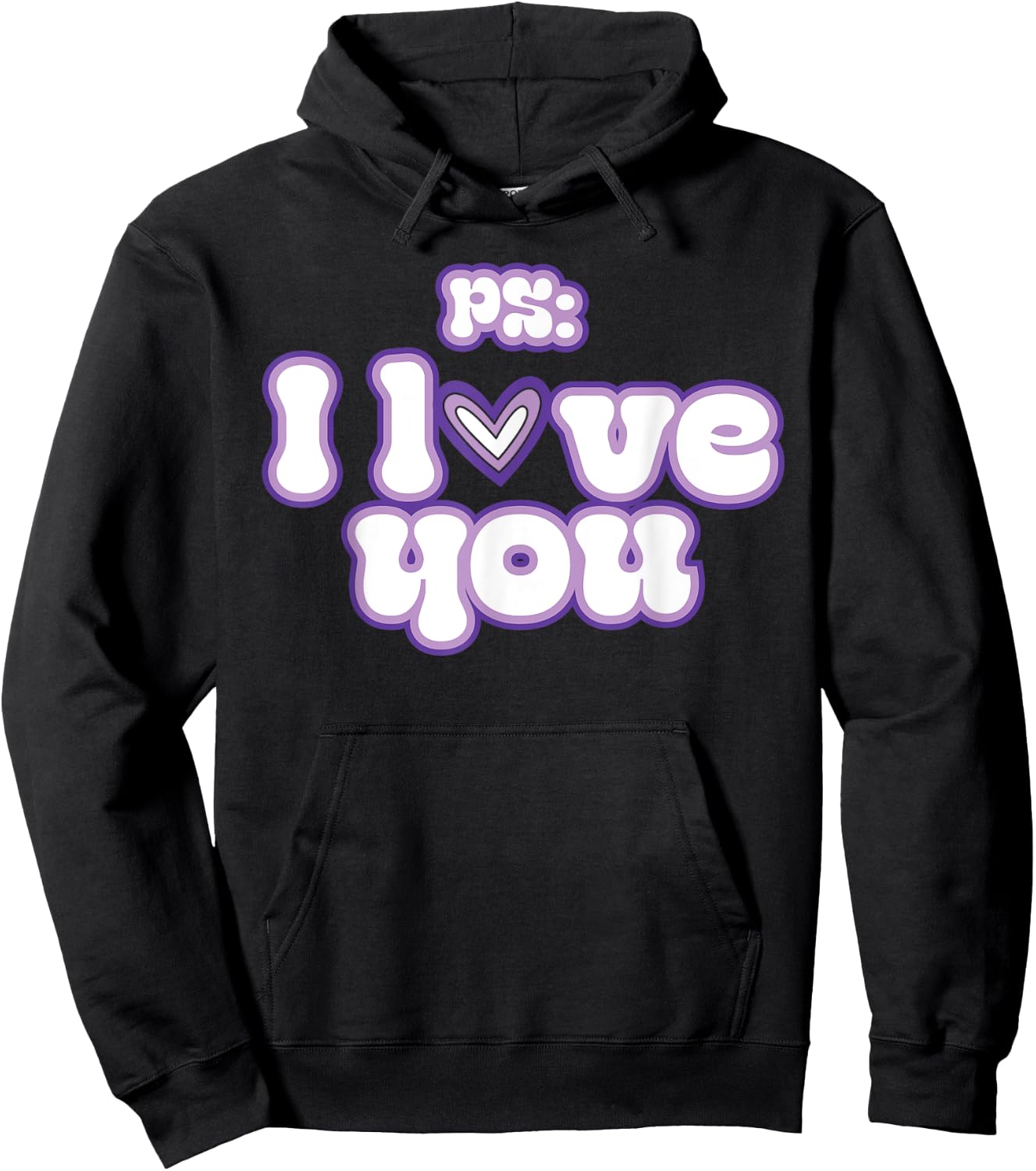 PS: I Love You Groovy Valentine's Day Purple Vintage Hoodie - Hoodie | Black